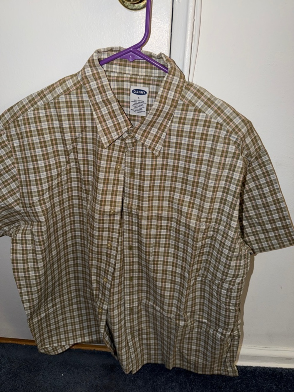 Old Navy Men's Short-Sleeve Button-Down Shirt - Brown & White Plaid